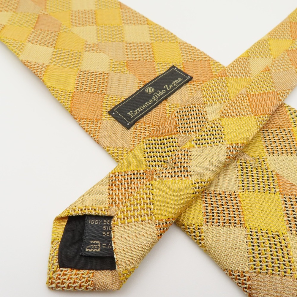 Ermenegildo Zegna Tie Silk Yellow Checkerboard 4" Wide 57" Long Italy - Picture 6 of 7